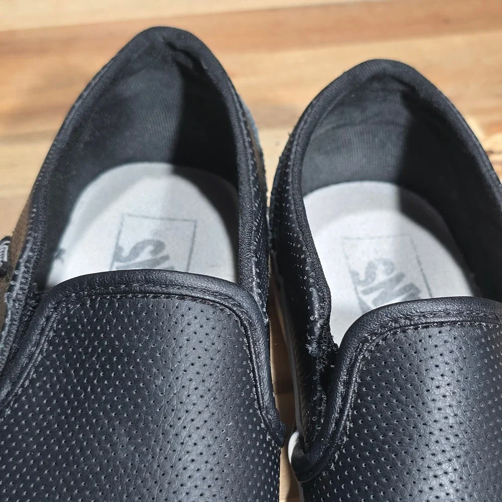 Vans Classic Perforated Leather Slip On Shoes‎ Women's 7.5 Black White